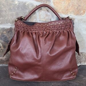 Lucky Brand Leather Studded Smocked Hobo Bag Purse